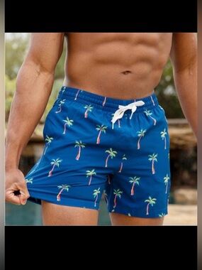 Chubbies The Tree Myself and I palm trees blue swim trunks 4” inseam M